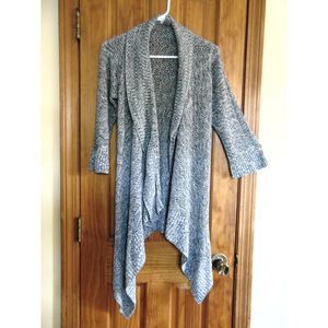 Chicos Open Front Crochet Cardigan Size 1 Black & White